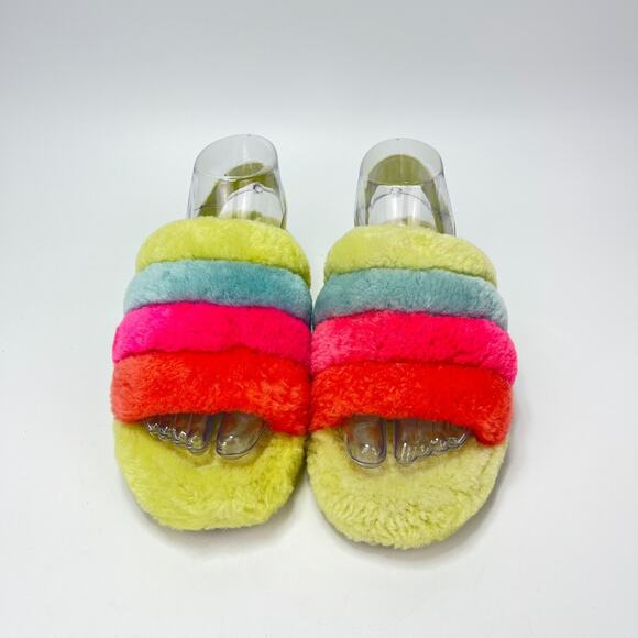UGG Fluff Yeah Green Multicolor Slide Slip On Slippers 1116570K Youth Size 4 - Picture 6 of 10